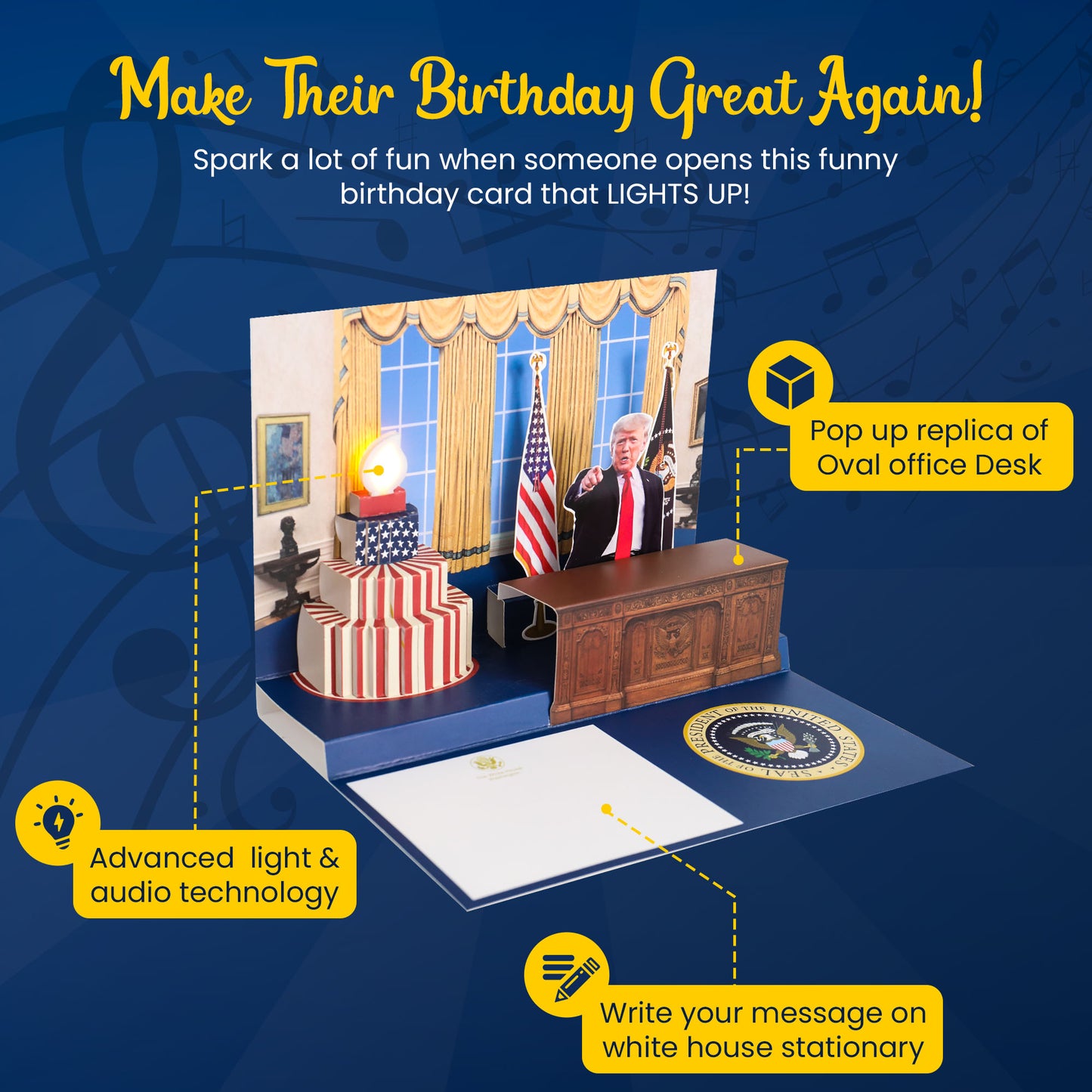 Trump Pop Up Birthday Card - Lights Up and Voice