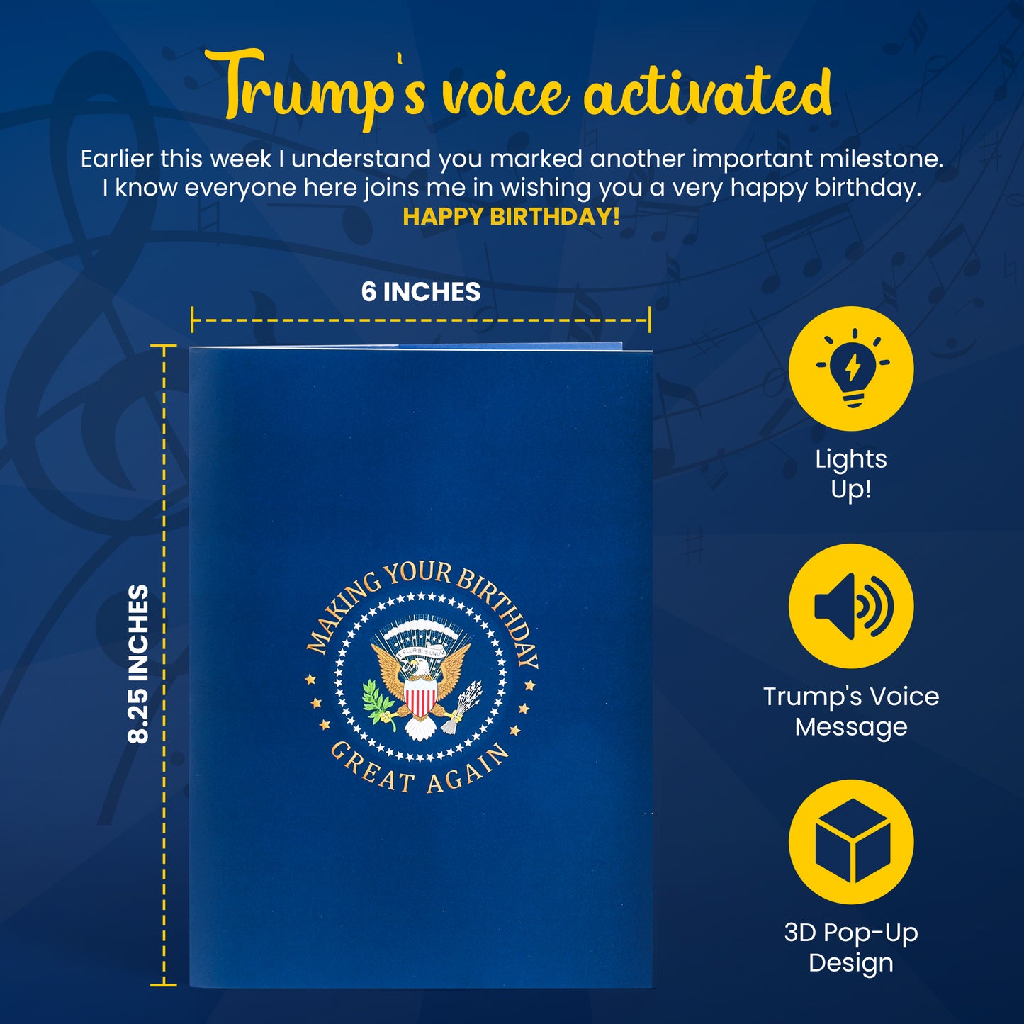 Trump Pop Up Birthday Card - Lights Up and Voice